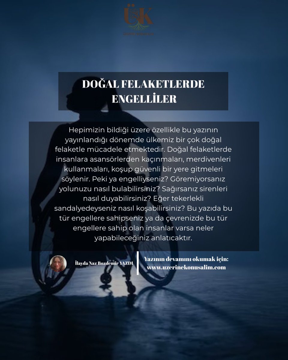 UzerineM's tweet photo. Doğal Afetlerde Engelliler adlı yazı yayınlandı.
Yazın devamı için linke tıklayabilirsiniz.

https://t.co/EVn1ulj1QU https://t.co/2ocM8wsCsx