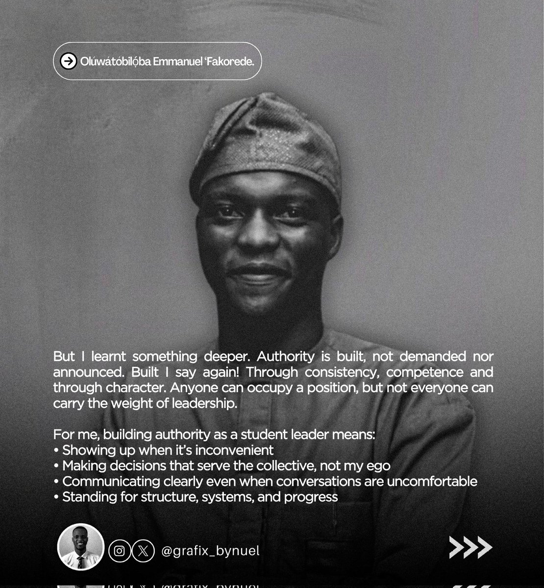 thenuelfakorede's tweet image. When I first entered student leadership, I believed authority came from the title, the position, the hierarchy and the recognition. But over time, I learned something deeper...

THE GROWTH JOURNAL!

#TheGrowthJournal #DigitalStrategist #authority #studentleader #grafix_bynuel