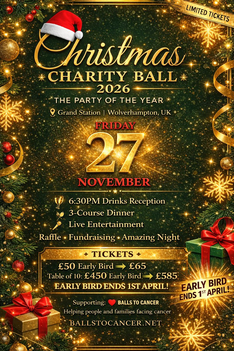 Ballstocancer's tweet image. **BREAKING NEWS** We have decided to EXTEND our #Earlybird ticket prices until 1st April 2026!! So why not get yours now for the party of the year @the_grandstation with a 3 course meal, celebrity guests and performances from @seanheydon and @the_ac30s_band 
Get your individual
