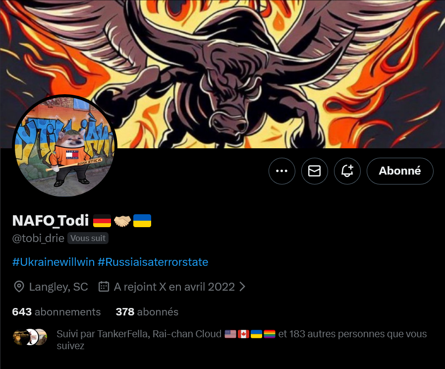 Fellas, can we boost <a href="/tobi_drie/">NAFO_Todi 🇩🇪🤝🏼🇺🇦</a>? 

Thank you 🫡💙💛

#WeAreNAFO
#NAFOExpansionIsNonNegotiable