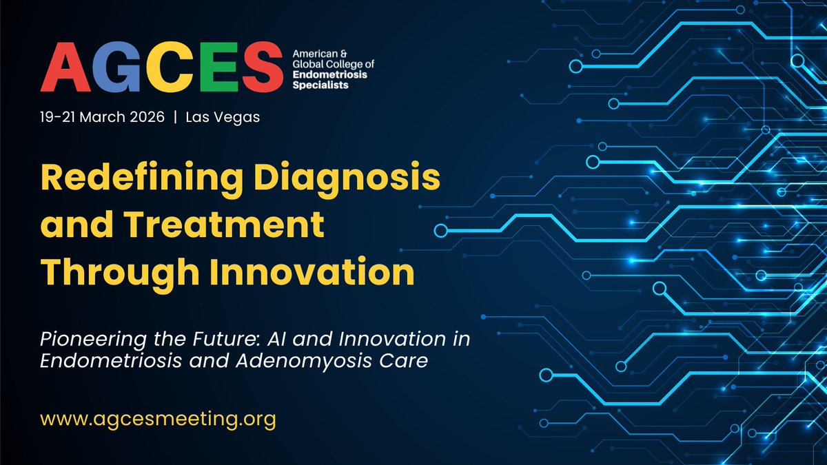 AGCEScongress's tweet photo. The next era of #endometriosis care is here.

From AI-powered diagnostics to advanced surgical innovation, #AGCES2026 will spotlight the technologies reshaping clinical practice and redefining standards of care.

📍 Las Vegas | 19–21 March 2026
🔗 https://t.co/1Lpn2spt0Q https://t.co/MA7pbzI1Hk