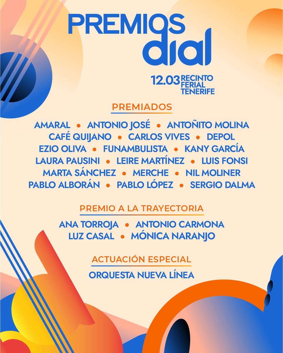 Cadena_Dial's tweet photo. #PremiosDial Tenerife 2026
🎤 Consulta aquí el listado de galardonados
🌟 El próximo 12 de marzo, Tenerife volverá a convertirse en el epicentro de la música en español

🎟 ¡La entradas se están acabando!
🔗https://t.co/pWM2vBifVD 

#Tenerifedespiertaemociones #VisitTenerife https://t.co/TBKHKnrYcf