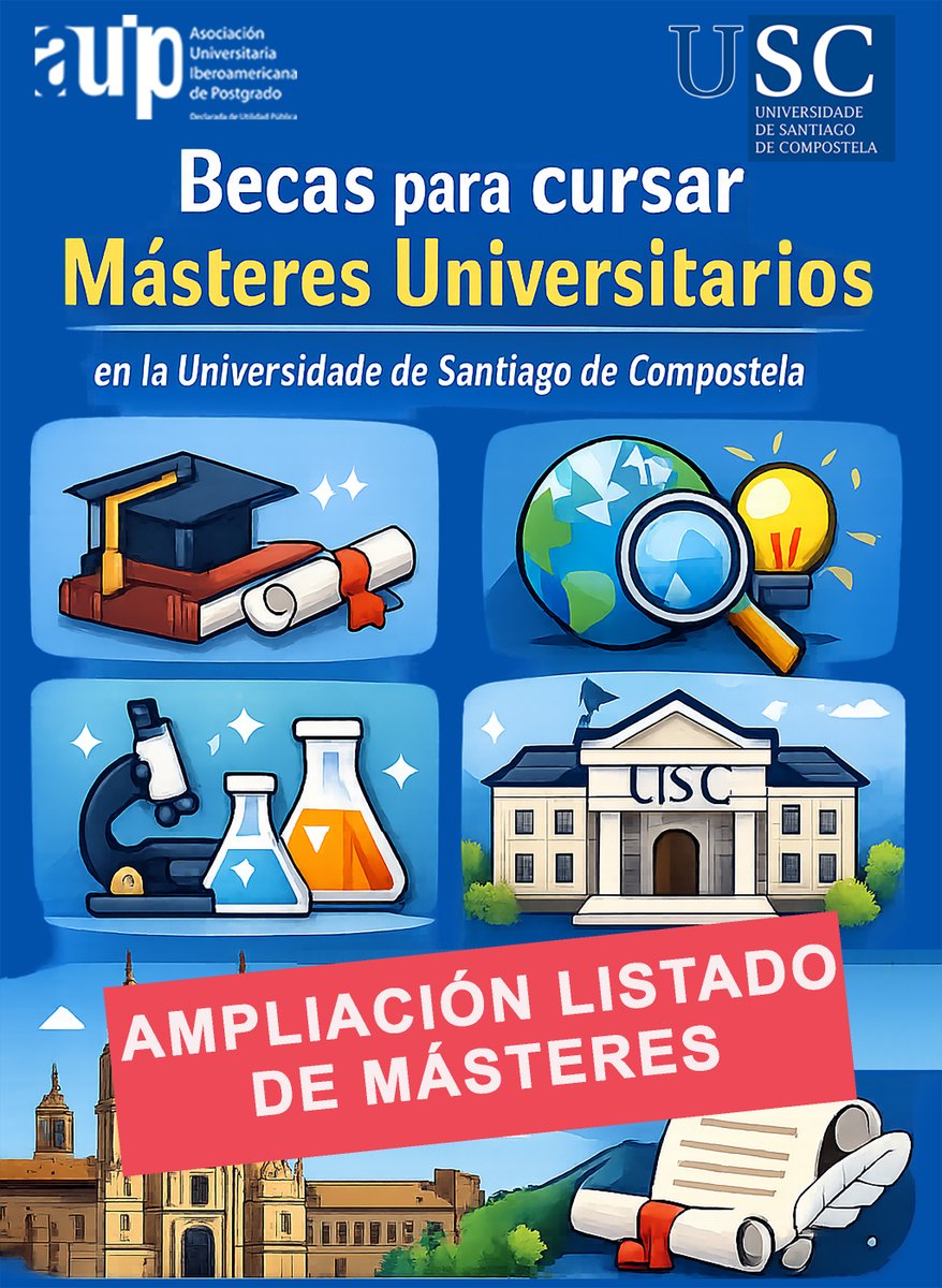 postgradoauip's tweet photo. La @universidade_usc incorpora nuevos programas de máster que podrán ser objeto de las becas  generales de la presente convocatoria de Becas 2026

➡️ https://t.co/Lk2oYwW0eZ

#somosauip
#auip
#becasauip
#becasauip_usc
#usc
#universidadsantiagodecompostela
#postgradoauip https://t.co/lkd7POxRDg