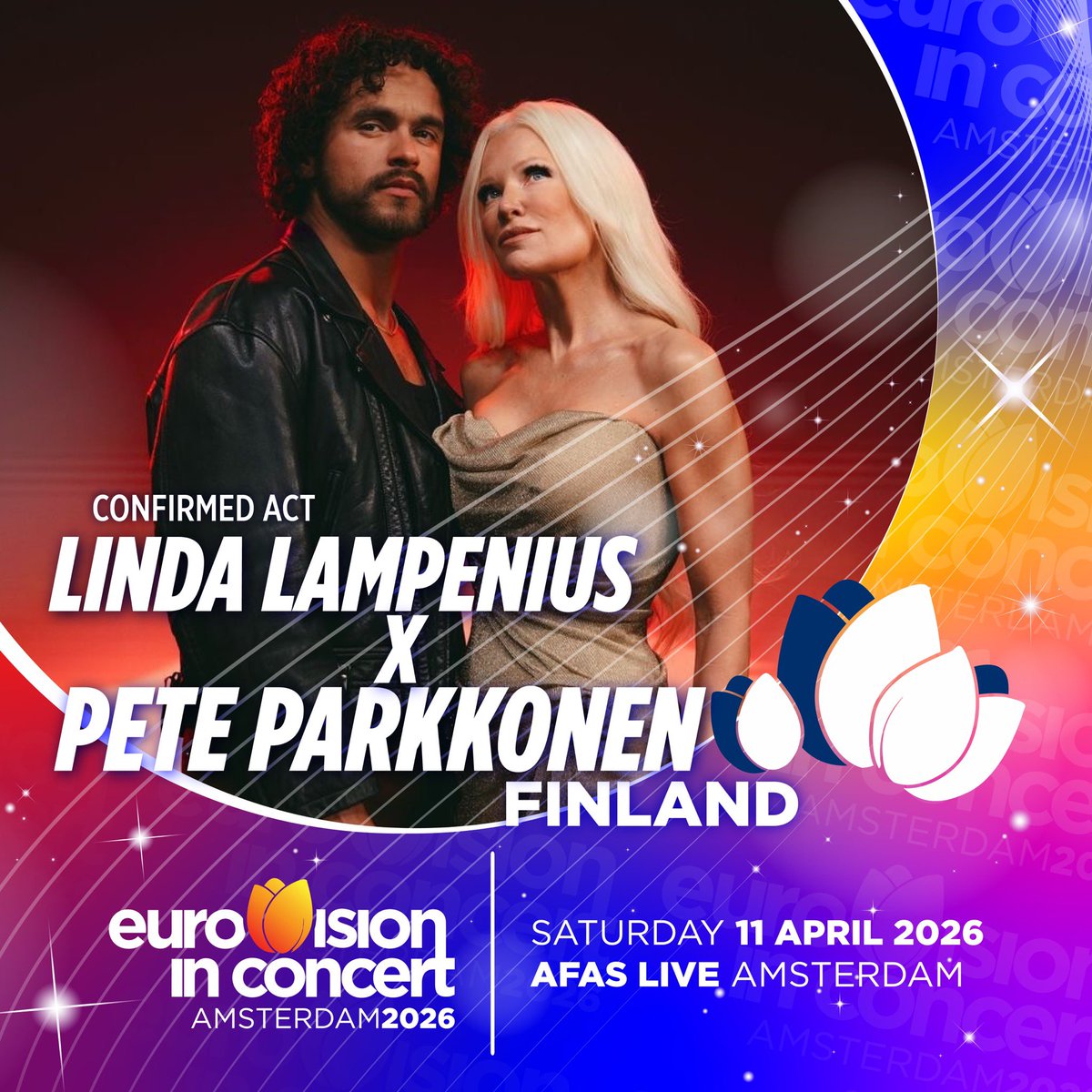 ESCinConcert's tweet photo. We’re delighted🤩 to announce our 11th ESC 2026 act for Eurovision in Concert: let’s hear it for Linda Lampenius x Pete Parkkonen; this year’s Finnish representatives!🇫🇮

Tickets🎟️ for Eurovision in Concert 2026 can be purchased via @Ticketmaster_NL 

#eurovision #songfestival https://t.co/L23wxh2zvj