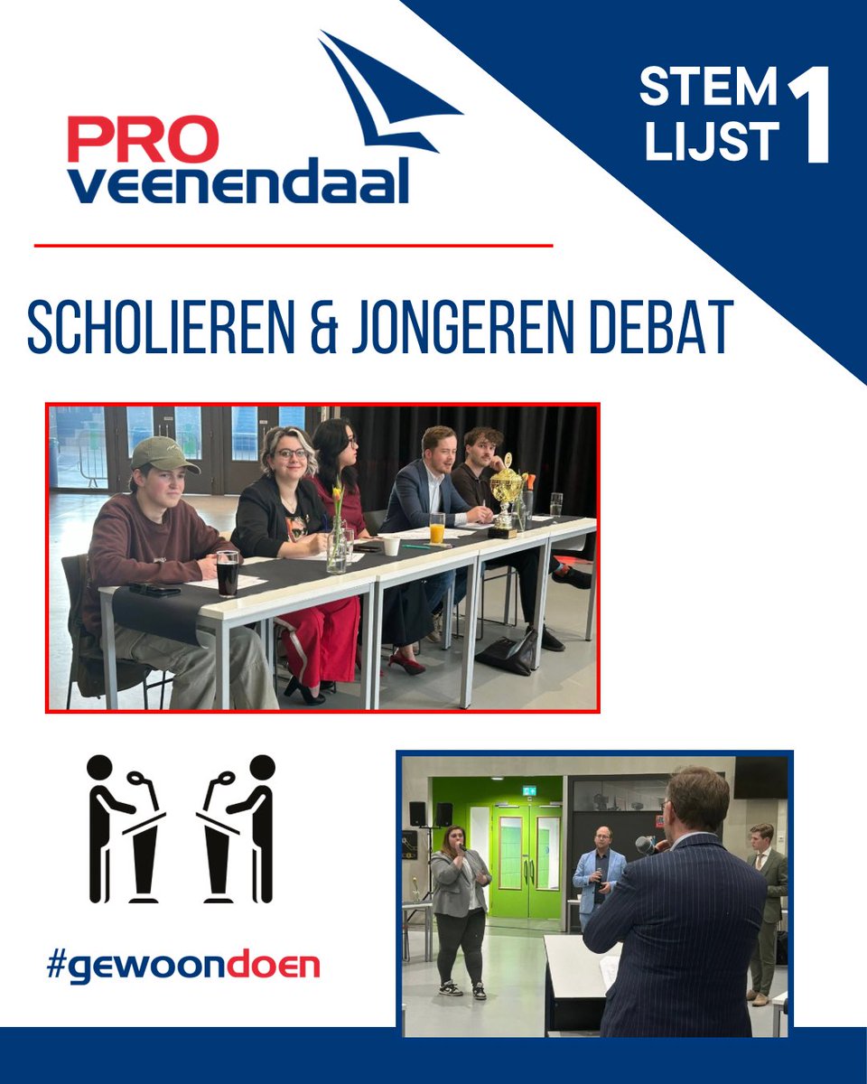 Dinsdag was het jaarlijkse scholieren- en jongerendebat op Het Perron. Goed georganiseerd door de griffie. Het was een strijd tussen de scholen met het Ichthus alswinnaar. Bij het jongerendebat werd ProVeenendaal op voortreffelijke wijze vertegenwoordigd door Dagmar van de Weerd.