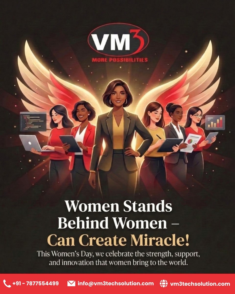 V3M_Technology's tweet photo. Women Stands Behind Women. 
We Create Miracles.
At VM3 Tech Solutions LLP,  we believe when women support each other, incredible possibilities emerge.
💐 Happy International Women’s Day!
🌐 https://t.co/HH4yXHUU4L
#WomensDay #WomenEmpowerment #WomenInTech #VM3TechSolution https://t.co/x7gHAwQaVN