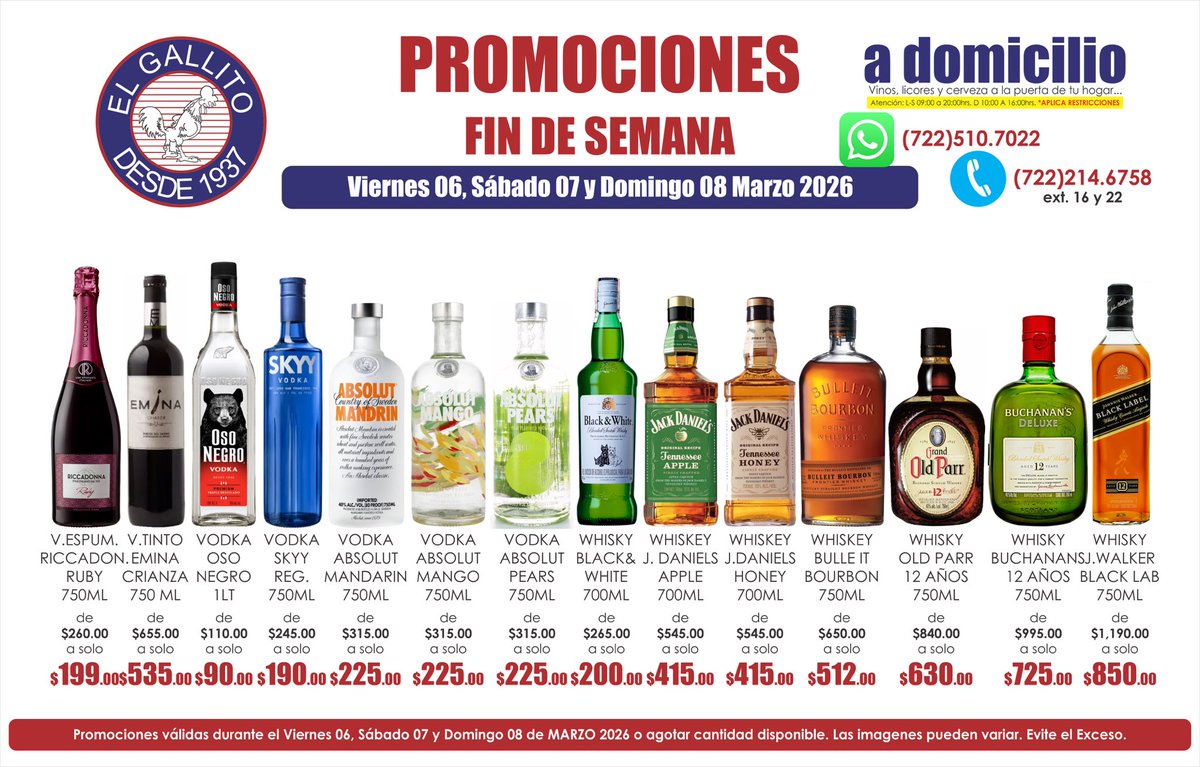 vinoselgallito's tweet photo. Finde!
#martell #torres10 #kahlua #frangelico #bacardi #appletonestate #matusalem #sauza #cazadores  #corralejo #cuervotradicional #herraduraultra #donjulio  #riunite #riccadonna #skyy #absolut #blackandwhite #jackdaniels #bulleit #oldparr #buchanans #johnniewalker #amigallitos https://t.co/bvsrox3e4S