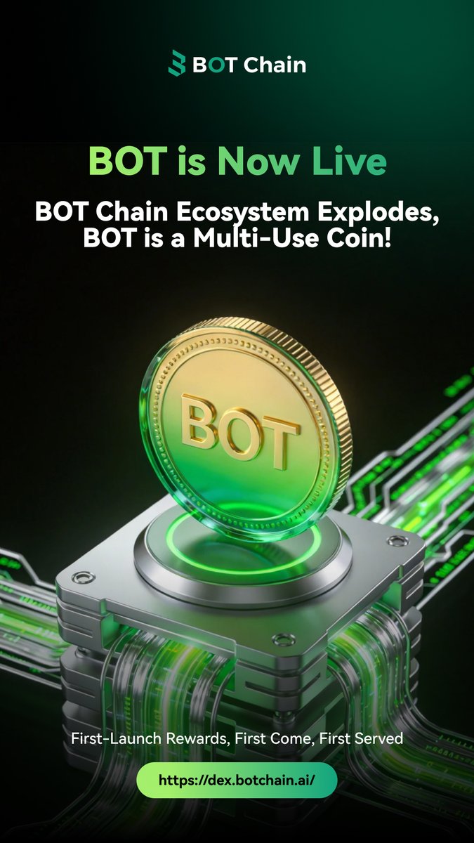BOTChain_ai's tweet image. 🚀 BOT Chain Native Token $BOT Officially Launched!

The significant moment for the BOT ecosystem has arrived. With the official launch of $BOT, the value circulation of BOT Chain has officially begun!

⚙️ Modular algorithm network fully operational
🔗 Ecosystem infrastructure