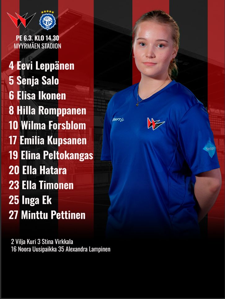 Kohta pelataan! 🔴⚫️ PK-35 Vantaa pääsee ensimmäistä kertaa tänä vuonna varsinaiselle kotikentälleen, kun vieraaksi saapuu HJK Akatemia. Ottelu potkaistaan käyntiin klo 14.30 Myyrmäen stadionilla.

Punamustien kokoonpanon näet kuvasta!