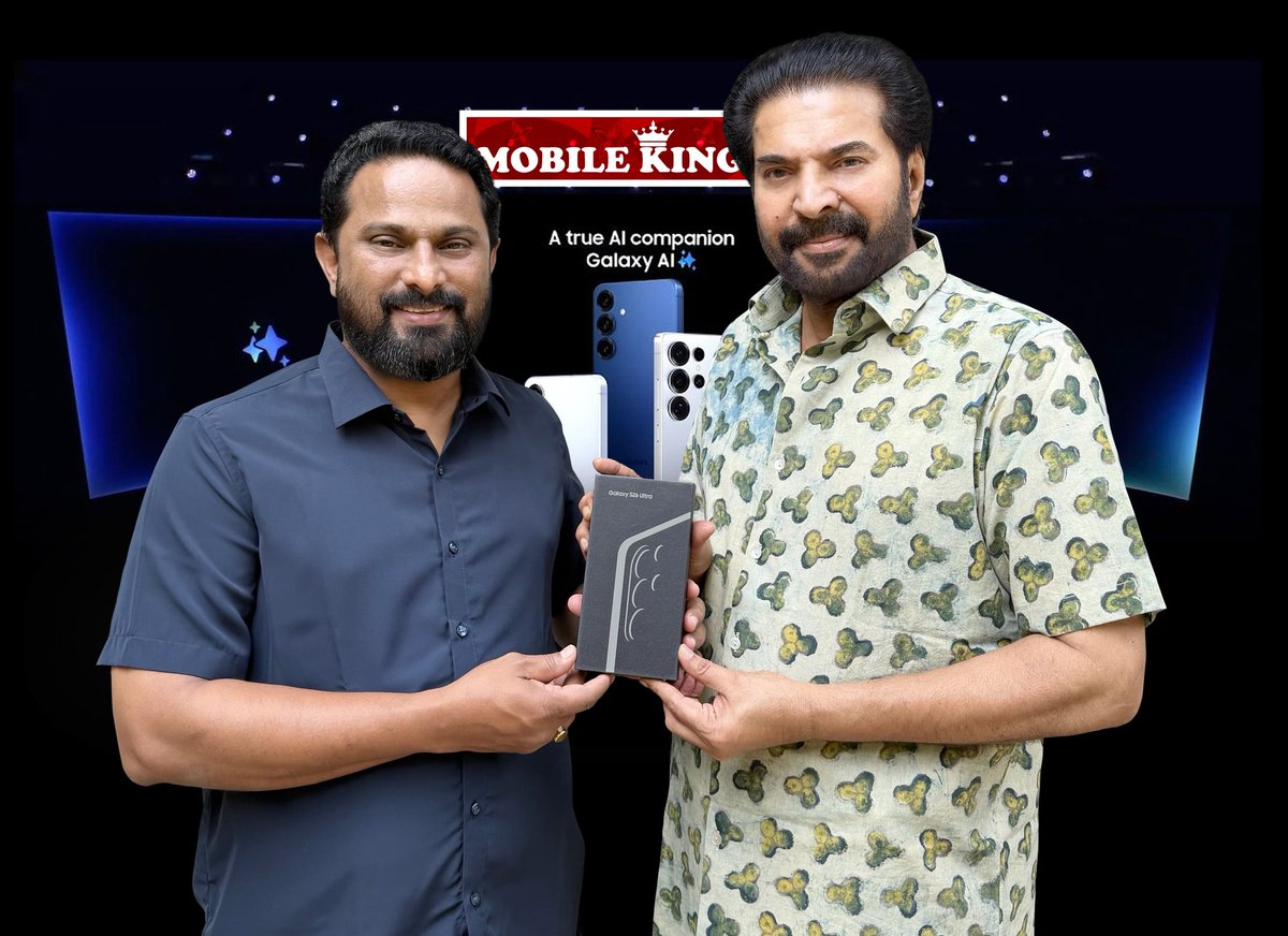 Trendswoodcom's tweet photo. #Mammukka Now Using #SamsungS26Ultra 

First Sale In Kerala Handed Over By Fayas Mohammed (#MobileKing). https://t.co/CwctAClMW9