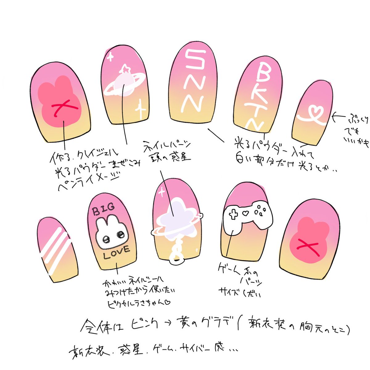 考えてたデザイン画はこれ！ 光る3Dのネイルパーツ作るの楽しすぎた