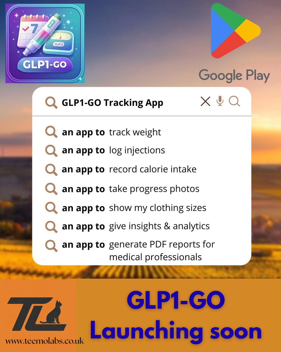 teemolabs's tweet photo. 🚀 GLP1-GO is launching soon on Google Play.
Track everything in one place:
✅ weight + goals
💉 injections + reminders
🍽️ calories
📸 progress photos
👕 clothing sizes
📊 insights &amp; analytics
📄 PDF reports for appointments
Follow @GLP1_GO for updates(built by @teemolabs)
#GLP1 https://t.co/xjfcTpdwel