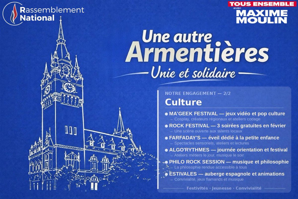 MXmoulin's tweet photo. Municipales 2026 - #Armentières 

➡️ Nos engagements pour la #culture https://t.co/FXGIRcx6VI