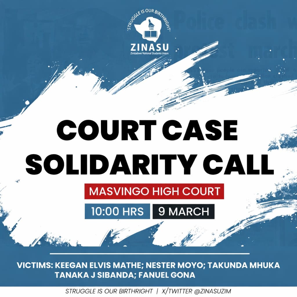 mu59993's tweet image. Reinstate our comrades now. ✊🏾
This Monday we stand together at Masvingo High Court in solidarity with our fellow students.
The struggle for justice and student rights continues until our comrades are reinstated.
#JusticeForMSU5 #NowOrNever #ZINASU 
@ZINASU @EmmanuelSitima7