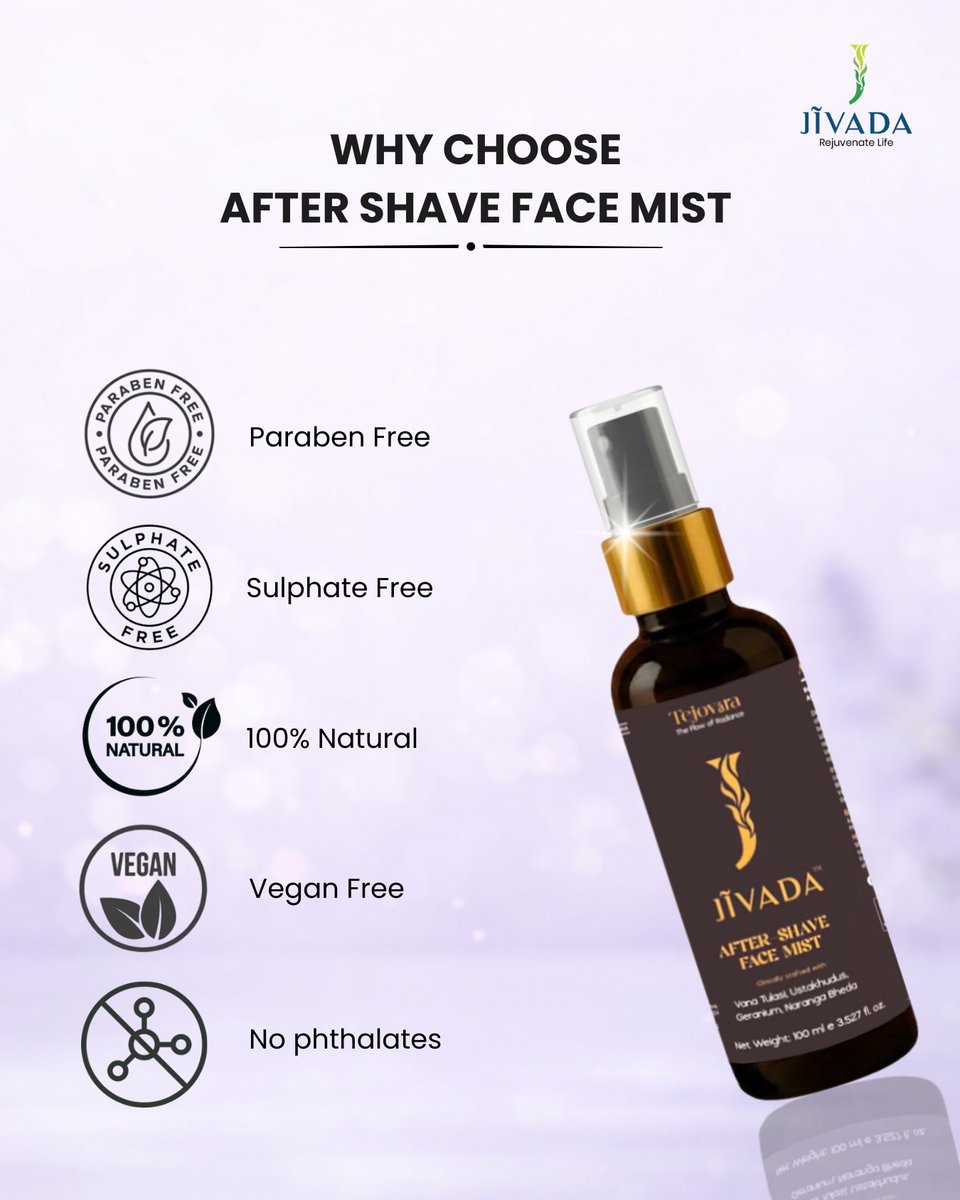 jivada_in's tweet photo. A refreshing finish to every shave.

Jivada After-Shave Face Mist with lavender, oligo hyaluronic acid &amp; glycerine helps calm razor-stressed skin while locking in moisture for a refreshed feel.

#Jivada #MensSkincare #AfterShave #NaturalSkincare #LavenderCare https://t.co/7wKHVoEkf0