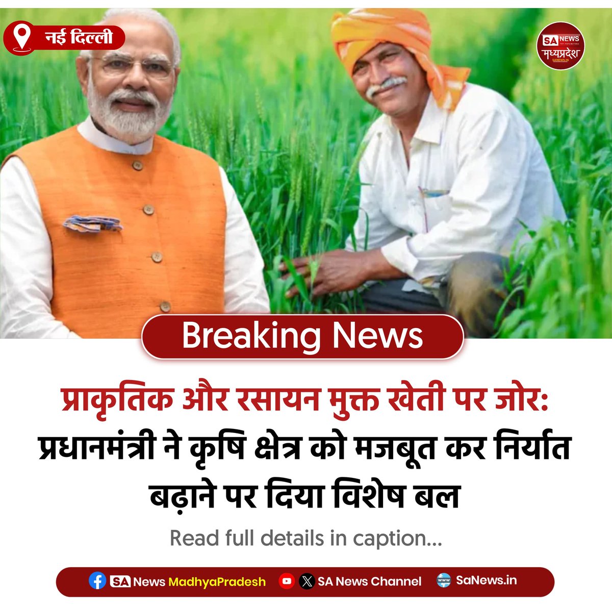 SAnewsMP's tweet image. नई दिल्ली | प्राकृतिक व रसायन मुक्त खेती पर जोर: प्रधानमंत्री ने कृषि क्षेत्र को मजबूत कर निर्यात बढ़ाने की जरूरत बताई।

#Agriculture 
#NaturalFarming 
#PMModi 
#India 
#sanewsmadhyapradesh