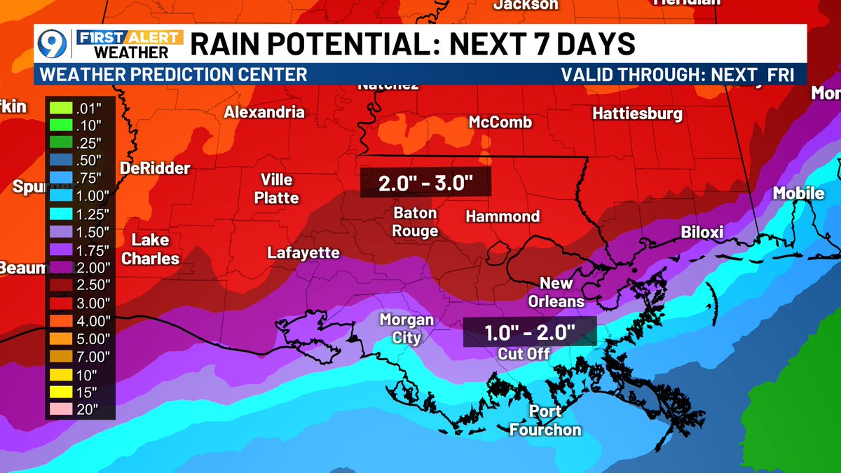 The weekend won't be a washout, but rain chances will still be elevated, 60% Saturday, 70% Sunday. A line of strong storms could move through Saturday evening, with a level one marginal risk for severe weather. wafb.com