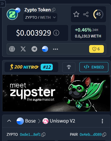 Zypto_Token's tweet photo. Check out how cool the $ZYPTO Base update looks on DEXTools! 👀⚡️

https://t.co/Rwbh8unKwM https://t.co/LGuyF82KGo
