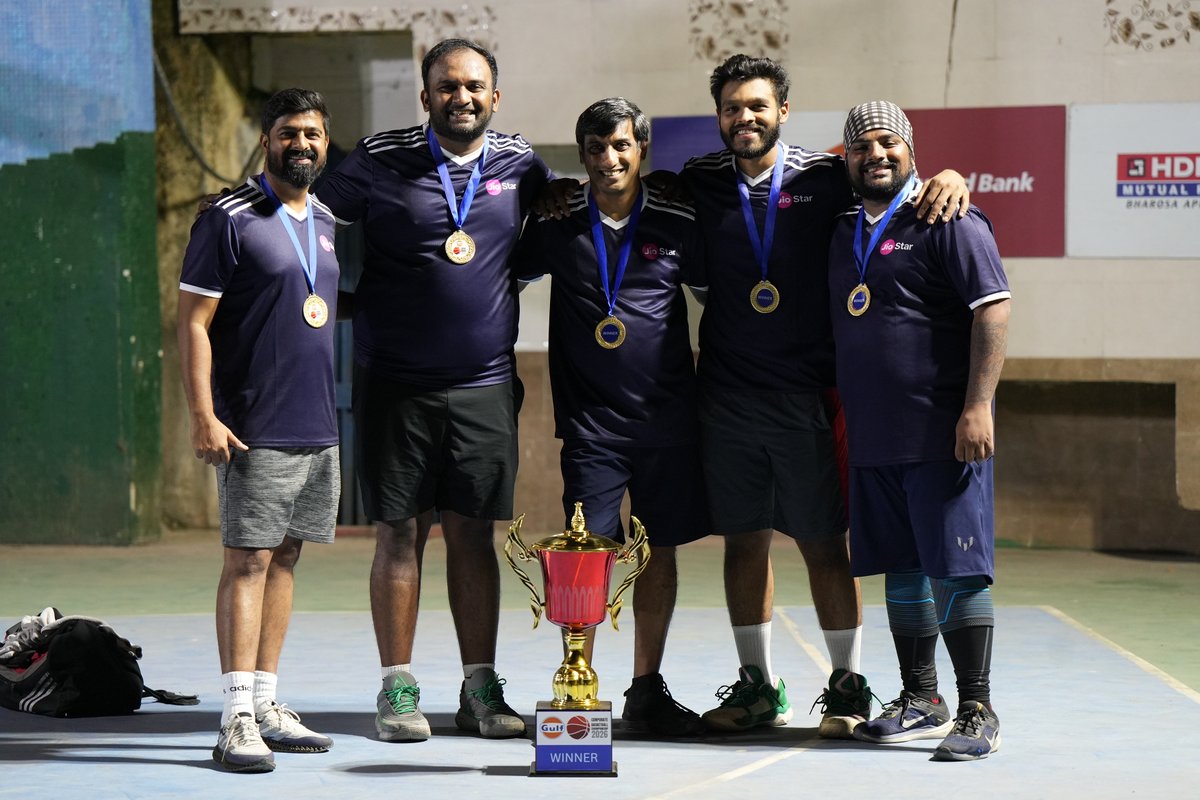 JioStar's tweet image. There's one in our basket! 🏀🏆👏🏻

Cheers to our basketball players who took to the court at the Gulf Oil Corporate Basketball Championship 2026! ⛹🏻⛹🏻

#LifeAtJioStar #BeyondTheDesk #AllInGoodFun #JioStar