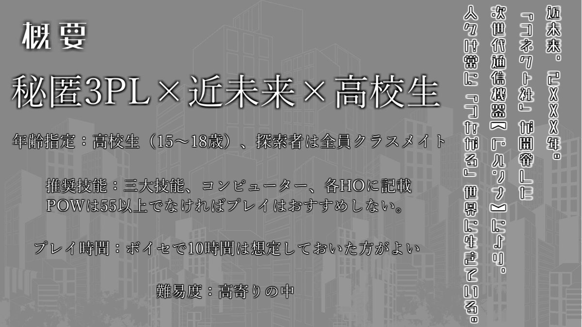 codrenga's tweet photo. ◤￣￣￣￣￣￣￣￣￣￣￣￣￣￣￣￣◥     
　　　あなたにとって、繋がりとは──   
　　新クトゥルフ神話TRPG 非公式シナリオ 　　
　　　　　　【Call of Silent World.】  　　
　　　　　秘匿3PL×高校生×思想
　　◣＿＿＿＿＿＿＿＿＿＿＿＿＿＿＿＿◢  
#CoC #TRPG #クトゥルフ神話TRPG https://t.co/SM8PpaVr2A