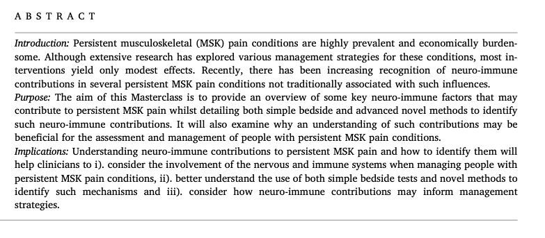 MSKPhysioJnl's tweet photo. 📕 #Neuroimmune Special Issue Series - 🟢 OPEN ACCESS - https://t.co/EES20xGbQR - Are neuro-immune mechanisms the missing piece in understanding and managing persistent musculoskeletal pain? #PersistentPain #NeuroImmunology #MSKRehabilitation #ClinicalReasoning https://t.co/vbkQj5CIvh