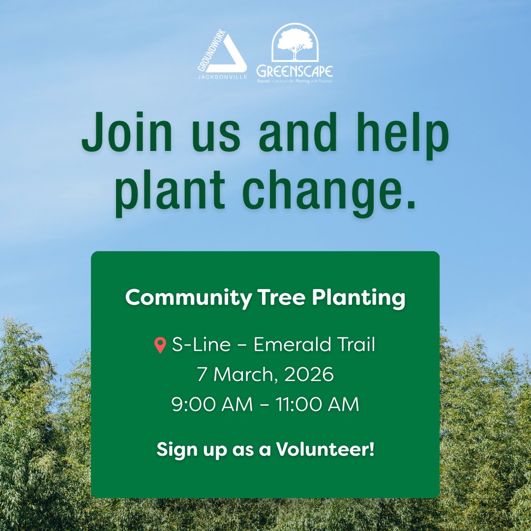 GroundworkJax's tweet photo. Trees clean our air, cool our streets, and strengthen our communities ๐ณ
Now let's plant more of them.
Join our Community #TreePlanting
March 7 | 9โ11 AM
Be part of the impact.
Sign up: https://t.co/SWSBiRplOM
#groundworkjax #thingstodojax https://t.co/ltcp8g9Dkb