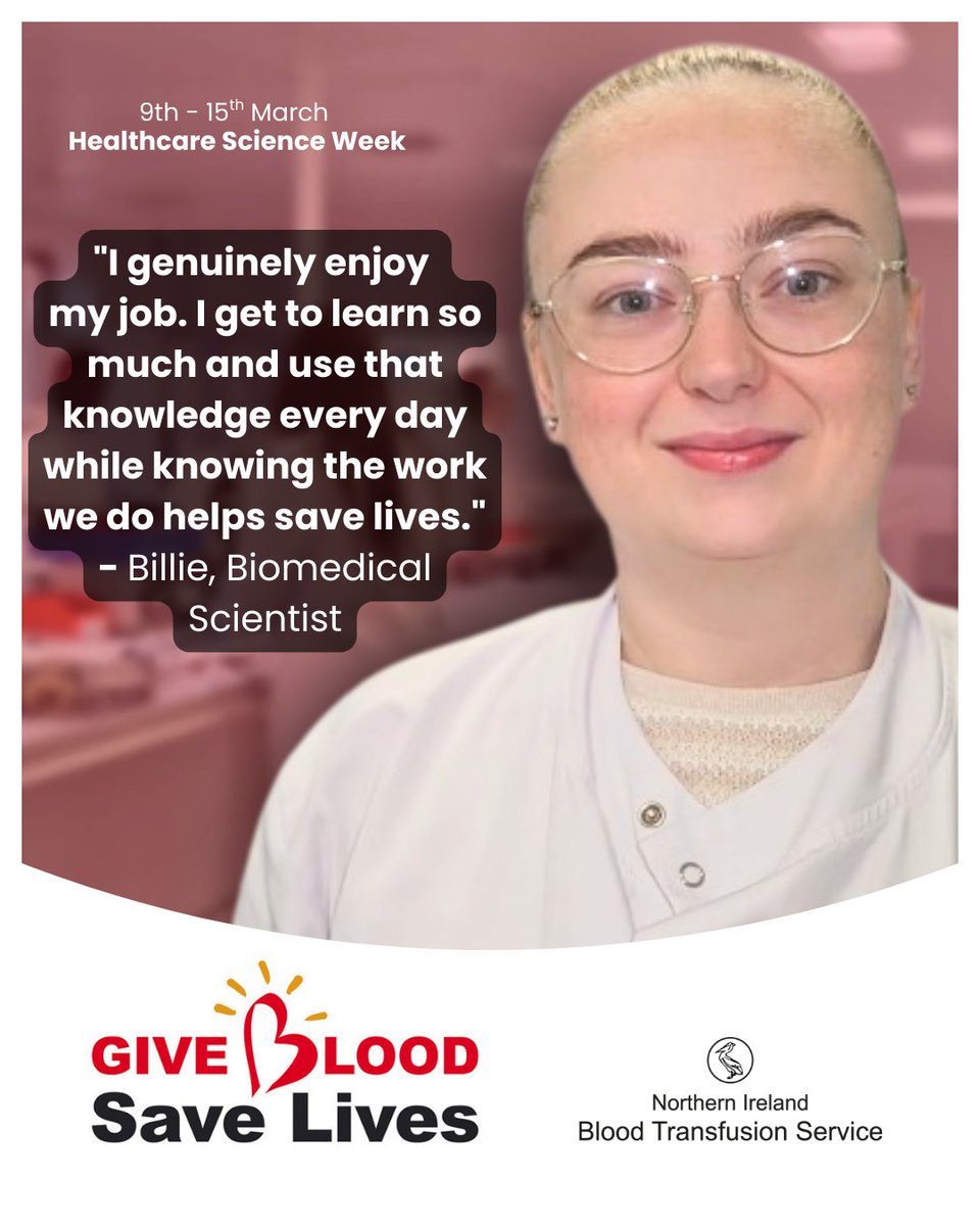 GiveBloodNI's tweet photo. 🧪 #HealthcareScienceWeek (9–15 March) 🩸

Meet Billie, a Biomedical Scientist in Hospital Services at the Northern Ireland Blood Transfusion Service.

Healthcare scientists play a vital role behind the scenes in patient care and their work makes a real difference every day. https://t.co/pTtqmYpO98