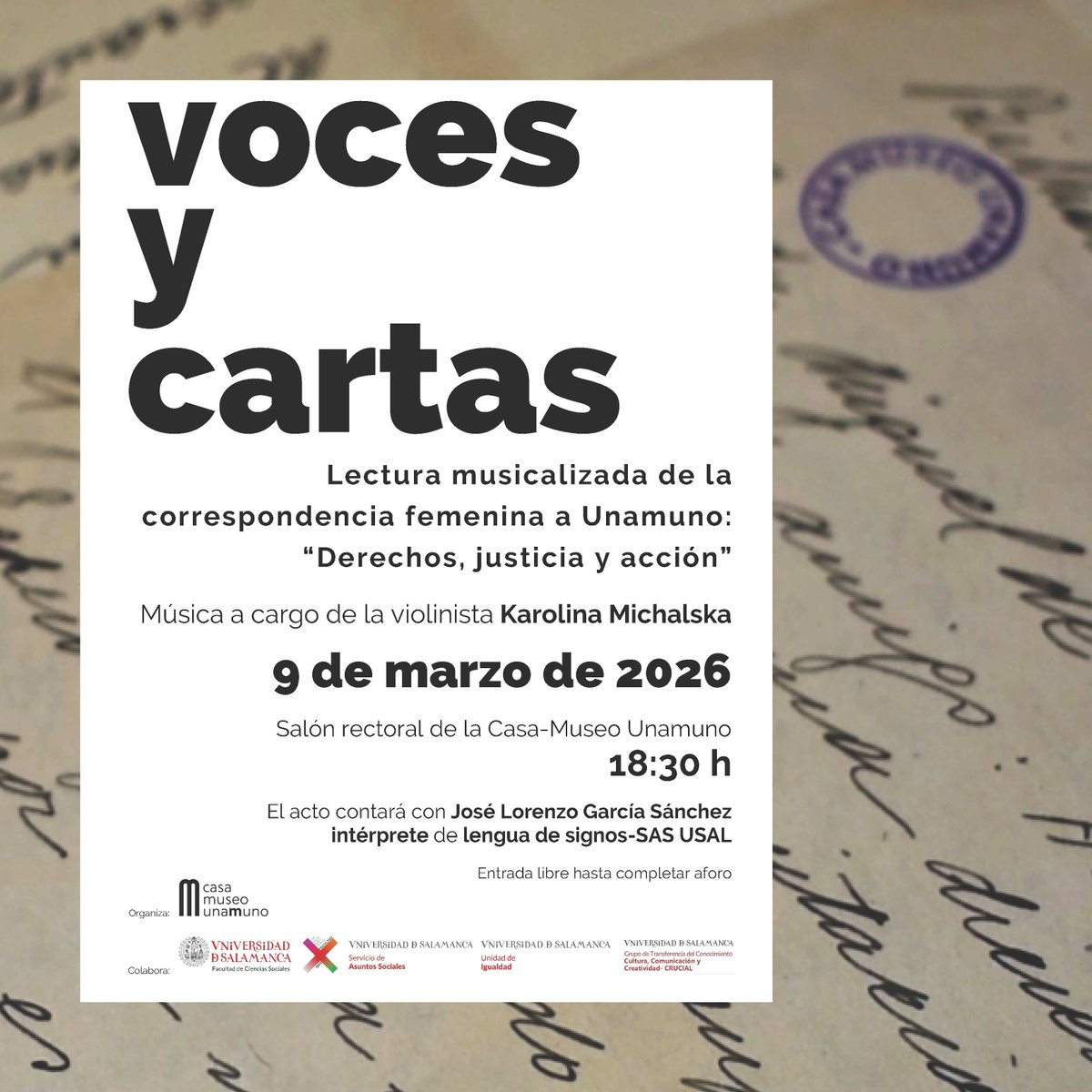 usal's tweet photo. 💜 La comunidad universitaria se une para dar voz a la correspondencia femenina enviada a Unamuno.

Disfruta de una lectura musicalizada con la violinista Karolina Michalska. 🎻

Al finalizar, no te pierdas la iluminación de la fachada de las Escuelas Mayores USAL 🏛️🟪✨

🕡 18:30
📍 Salón Rectoral, Casa-Museo @unamuno 

🎟️ Entrada libre hasta completar aforo.

Más información 👉 https://t.co/AfzCXpGpZV
