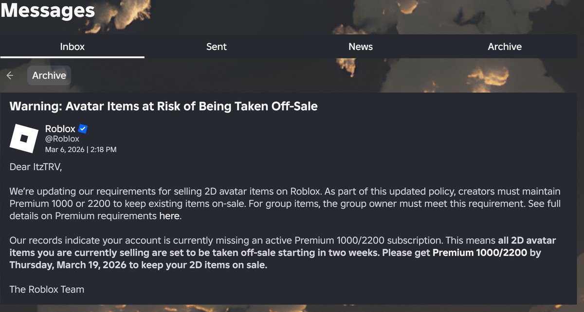Itz_TRV's tweet photo. Roblox gang are we serious? Bro no way your going to make it so in order to sell classic avatar items we need premium... Honestly greedy for money
#ROBLOX #RobloxDev #robloxdevtwt #robloxnews @Roblox https://t.co/Vr1hmUoz6T
