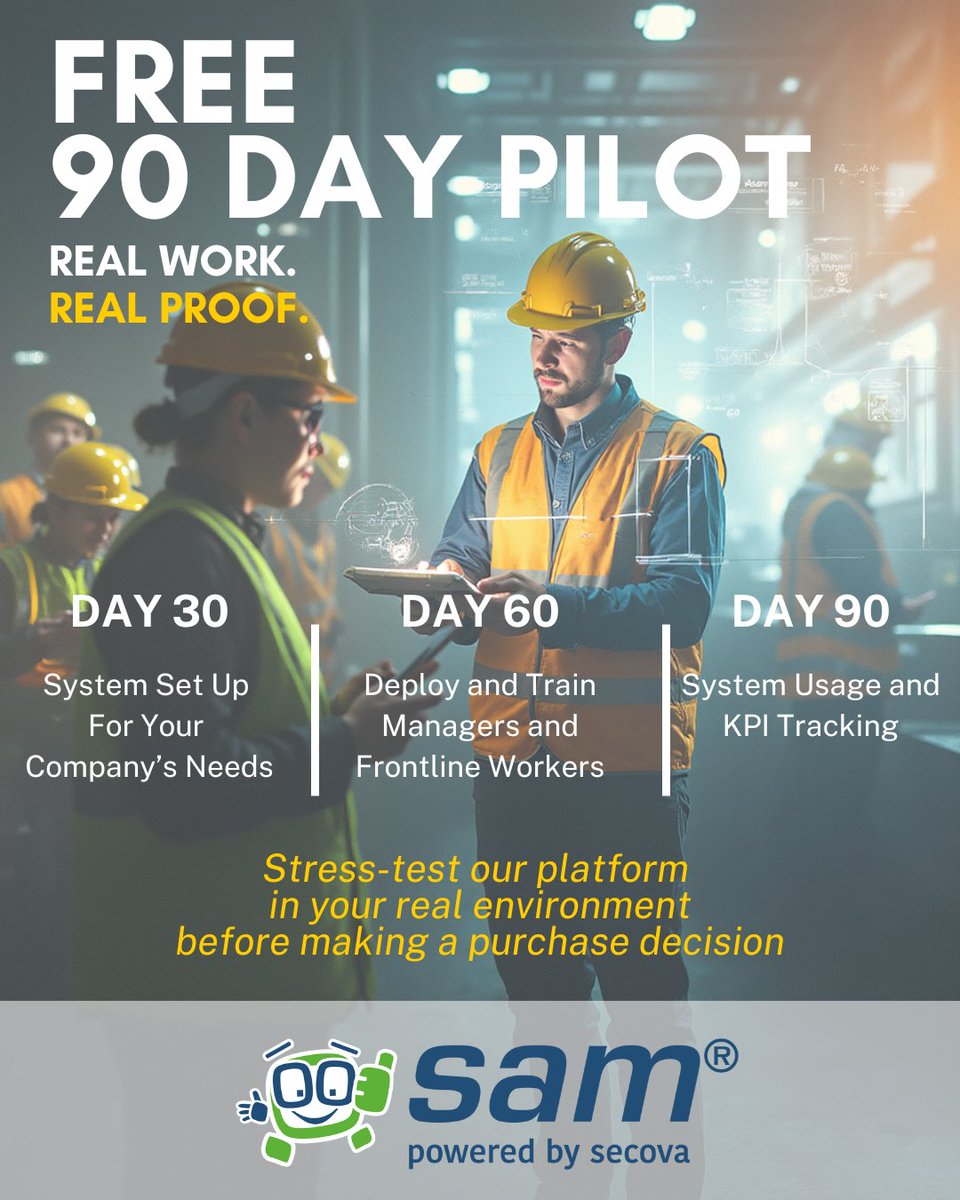 Buying software is easy. Deploying it is hard.
sam® by secova includes white-glove onboarding for every customer — not as an upsell, but as a standard.
Partnership doesn’t stop at the contract.
👉 hubs.li/Q045DY460
#EHS #WorkerSafety