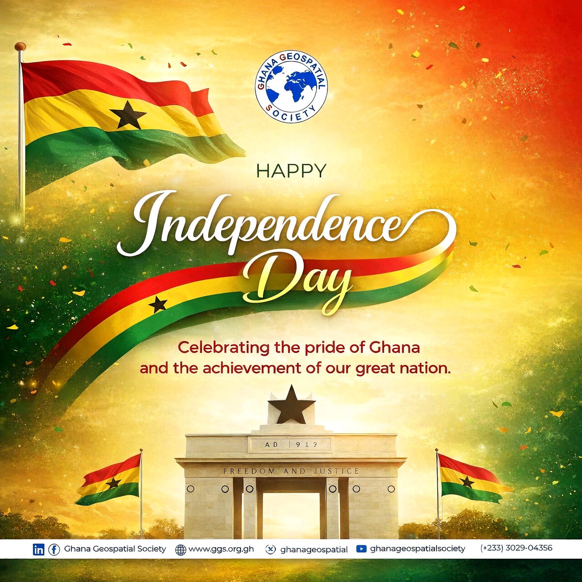 GhanaGeospatial's tweet photo. Today, as Ghana marks yet another milestone in its proud history, we pause to honour the courage, unity, and vision that forged our nation.

#Ghana #IndependenceDay https://t.co/V9JmorWyyQ