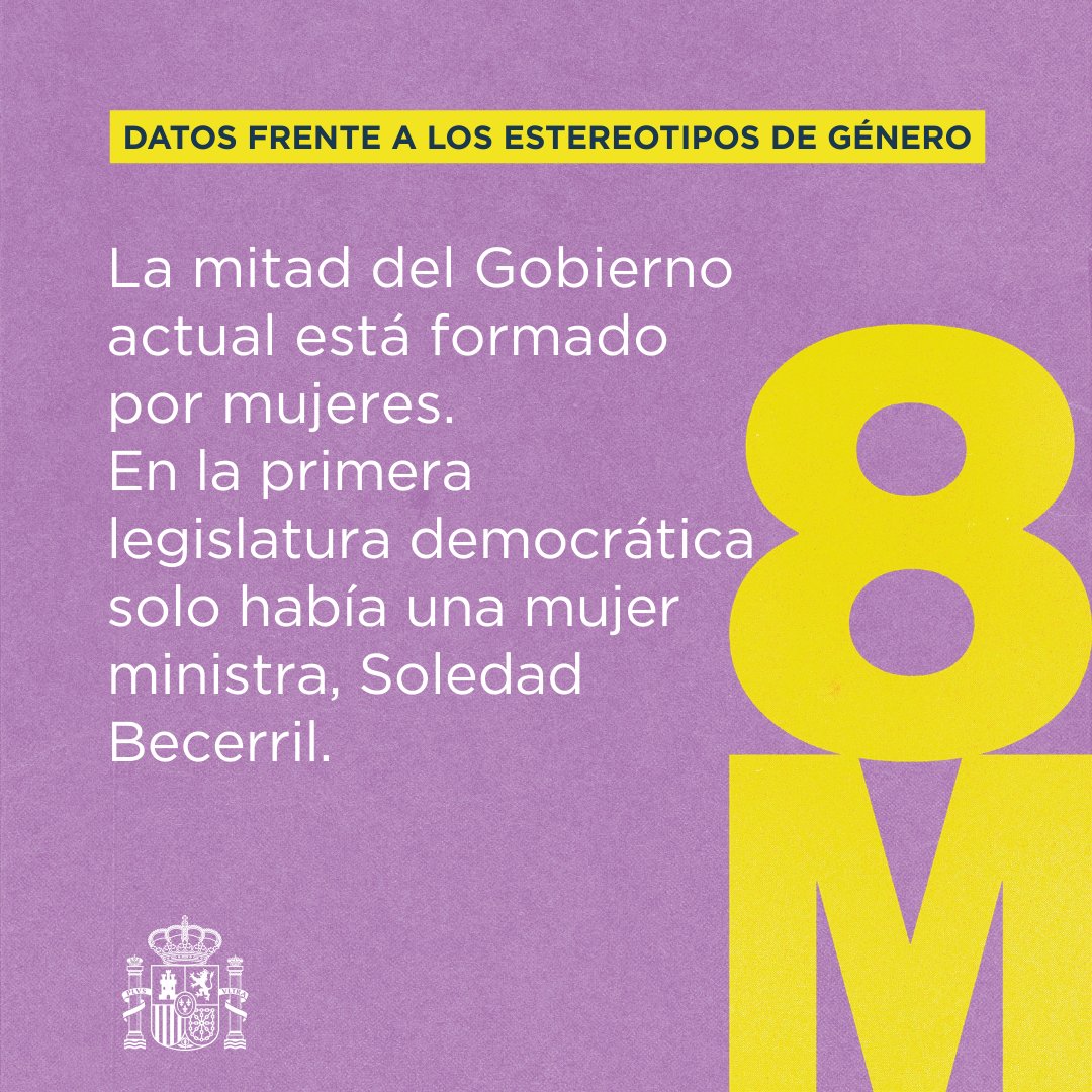 💼 La mitad del Gobierno actual está formado por mujeres. En la primera legislatura democrática solo había una mujer ministra, Soledad Becerril.