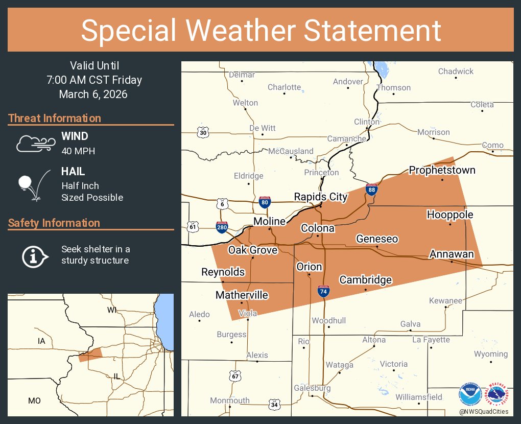 A special weather statement has been issued for Moline IL, Rock Island ...