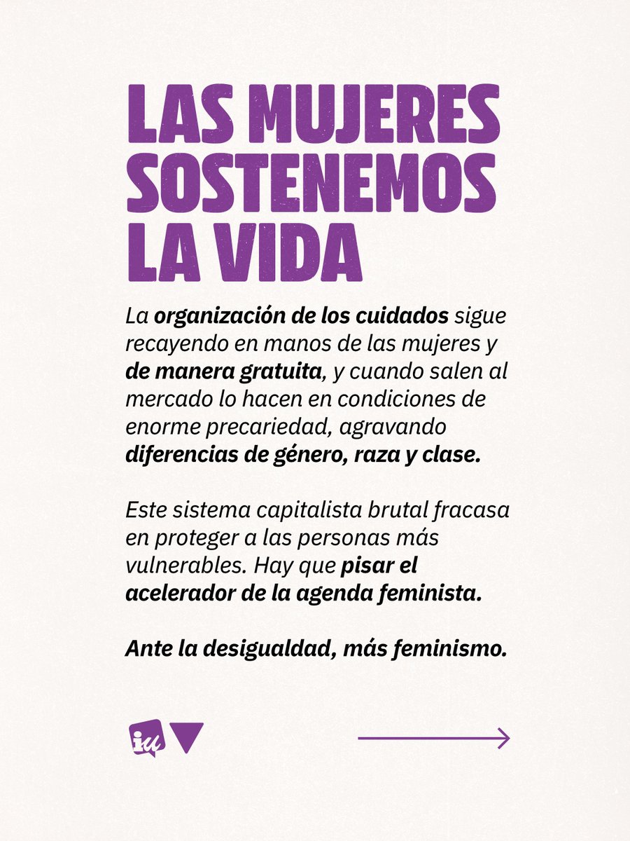 La memoria colectiva del feminismo es la herramienta para construir un futuro libre de fascismo. 

Hay que pisar el acelerador de la agenda feminista para que las tareas de cuidados no recaigan solo en las mujeres.