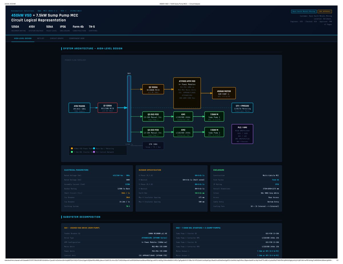 KosKimIan's tweet photo. what did @claudeai put in the Model? it can actually capture single line diagrams of electric circuits for panels in mining operations. https://t.co/FrFxf21yiT