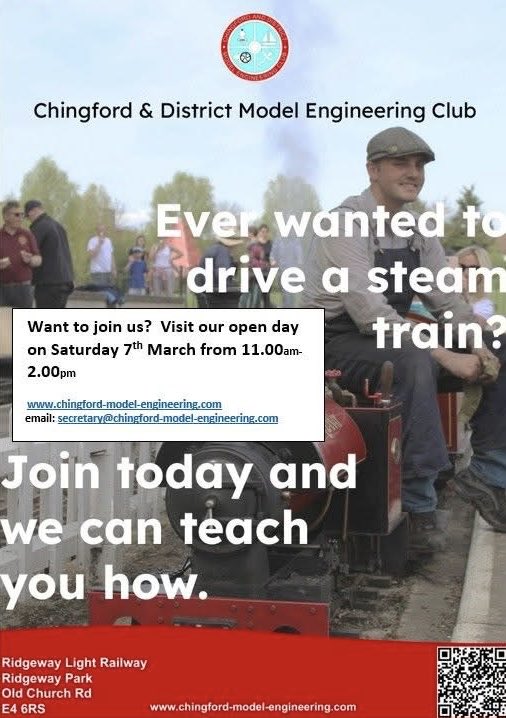 ChingfordMEC's tweet photo. 🚂 Tomorrow’s the day!

Our Open Day is happening at Ridgeway Park, Chingford
🕚 11am – 2pm

Come along and see live steam model trains running!

#ModelEngineering #Chingford #FamilyDayOut https://t.co/js1wX9tq0A