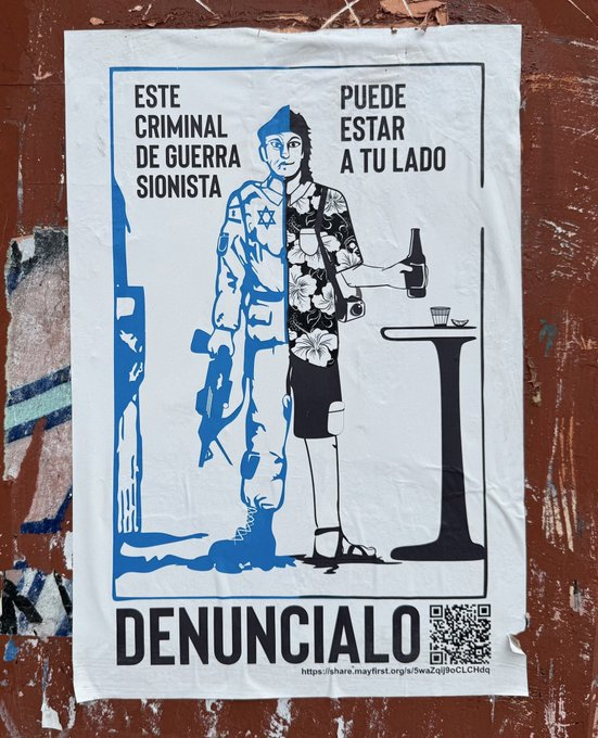 icardo8's tweet photo. Este criminal de guerra sionista podría estar a tu lado. ¡Denúncialo!  

Un cartel contra los turistas israelíes fue visto en Chiapas, México. https://t.co/GzjcKRHjOi