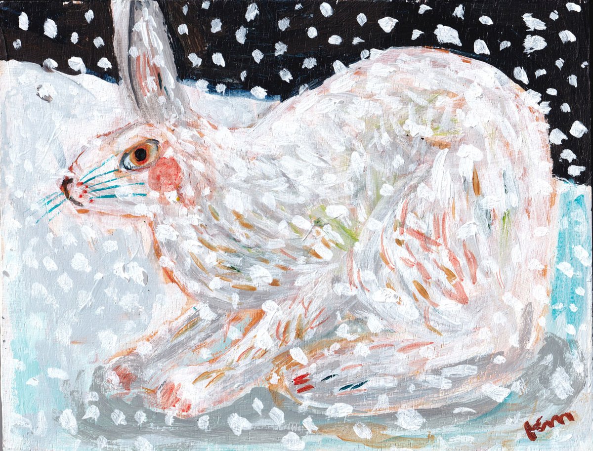 雪」 うさぎ展2026に展示中の絵 うさぎのミニ原画や立体人形が通販