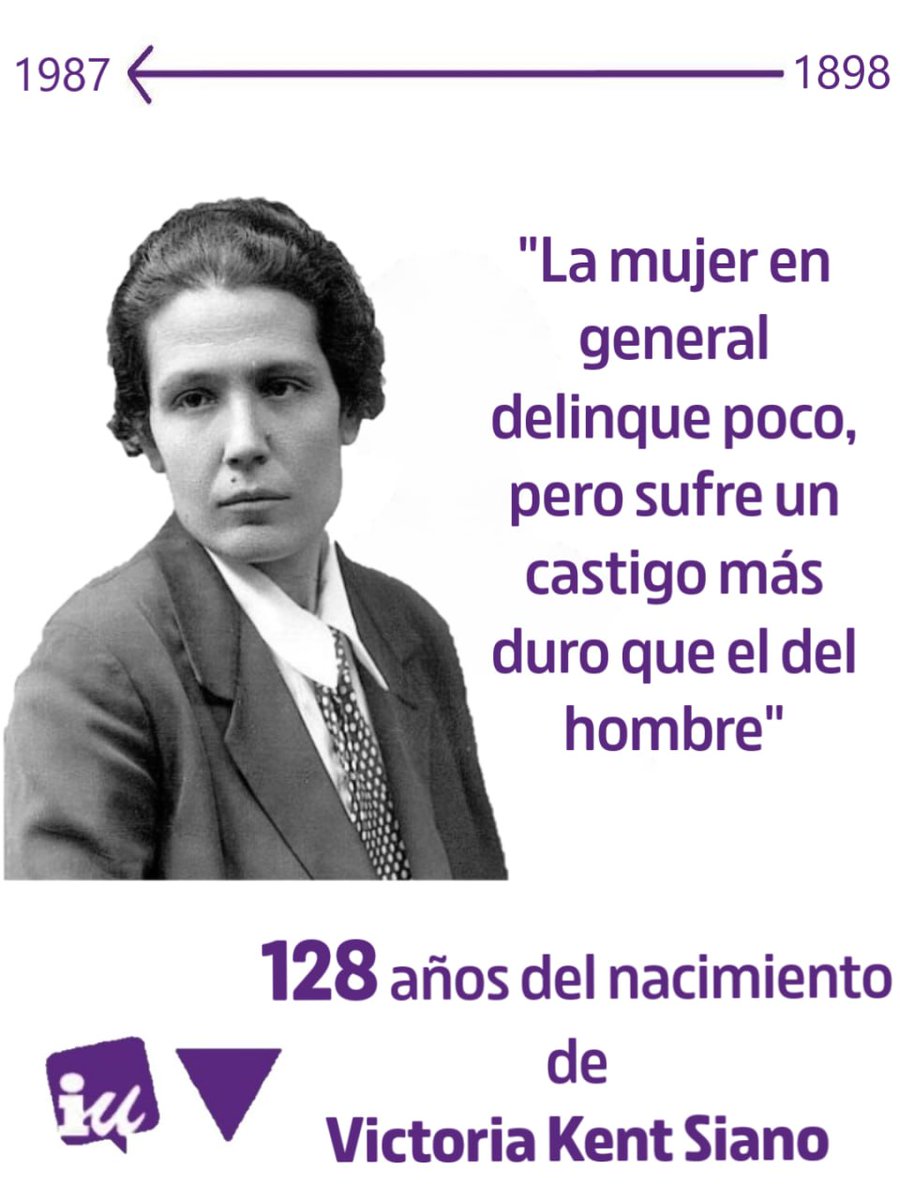🧵1/2
💜Hoy hace 128 años nacía Victoria Kent Siano, española, mujer, feminista, abogada.

♀️Segunda mujer en colegiarse para ejercer como abogada tras Ascensión Chirivella Marín

💜Primer mujer en ingresar en el Colegio de Abogados de Madrid en 1924 y primera mujer del mundo que