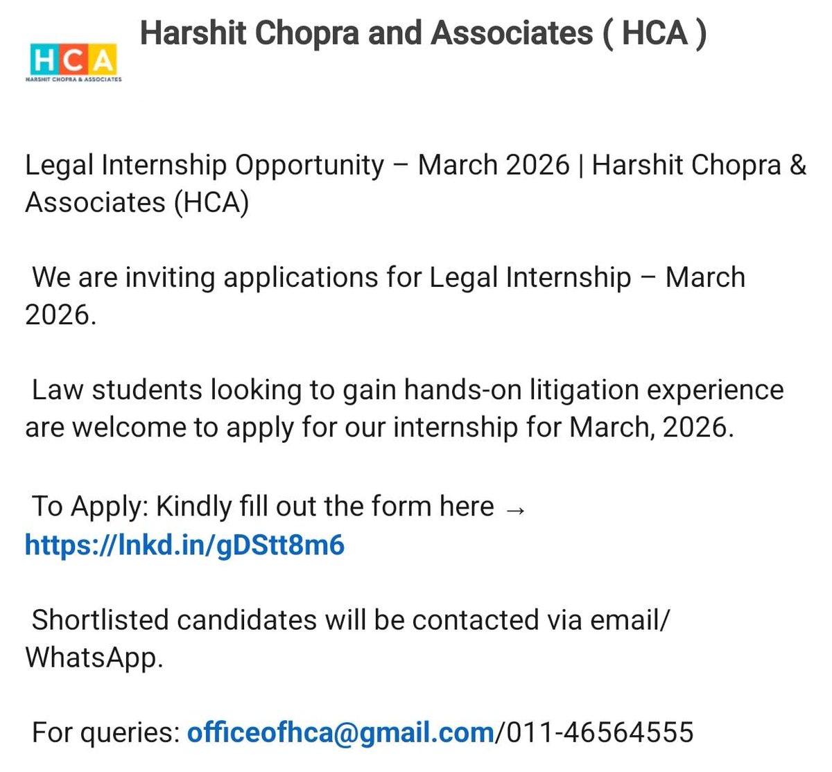 contacthca's tweet photo. To Apply: Kindly fill out the form here → https://t.co/0C3qd7Hptf

@harshitchopra https://t.co/iFhOVW9WmC