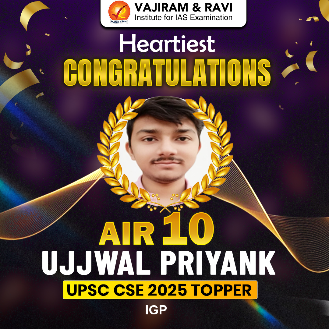 VajiramRavi's tweet photo. 🏆 Congratulations AIR 10 – UJJWAL PRIYANK!
Heartiest congratulations on securing a distinguished rank in UPSC Civil Services Examination 2025.
#UPSC2025 #UPSCResult #UPSCTopper #VajiramAndRavi #VajiramAndRaviToppers #CivilServices #IAS #UPSCJourney #Success #AIRRank https://t.co/UIu0mlurfN