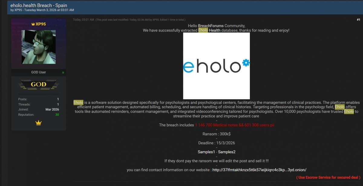 El software para psicólogos Eholo sufre una grave filtración de datos escudodigital.com/ciberseguridad… #Internet #Noticia #Tecnología #CiberSeguridad #Web vía <a href="/DigitalEscudo/">Escudo Digital</a>