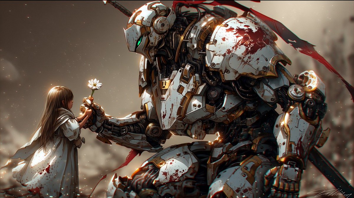 kugerukokok's tweet image. day 6 from #mechapunk  series
epilogue: heart warming scene still exist even in apocalyptic era
#cyberpunk #mecha #aiart