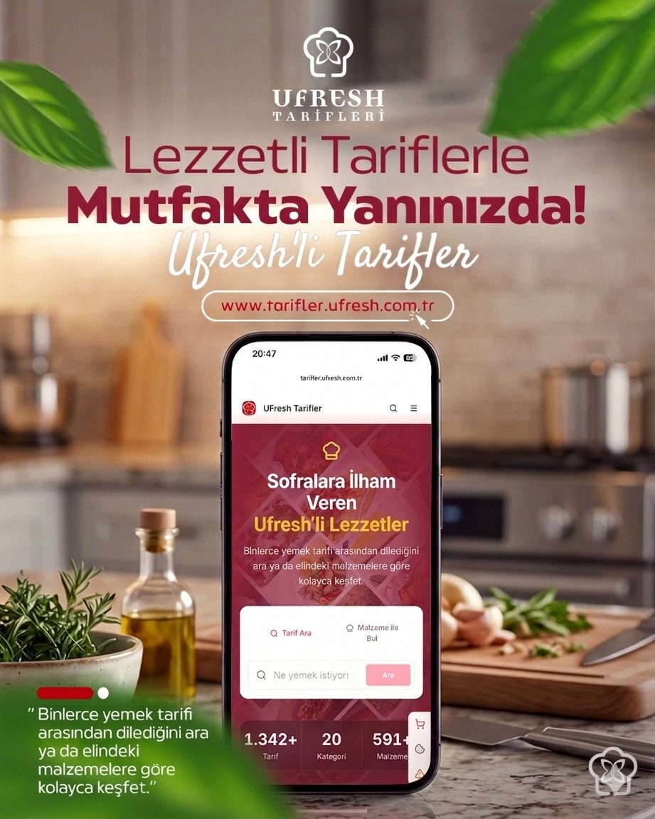Sofralara İlham Veren Ufresh ile Tarifler sitemiz açıldı. Binlerce yemek tarifi arasından dilediğini ara ya da elindeki malzemelere göre kolayca keşfet.

tarifler.ufresh.com.tr

#yemektarifi #nefisyemektarifi #ufresh