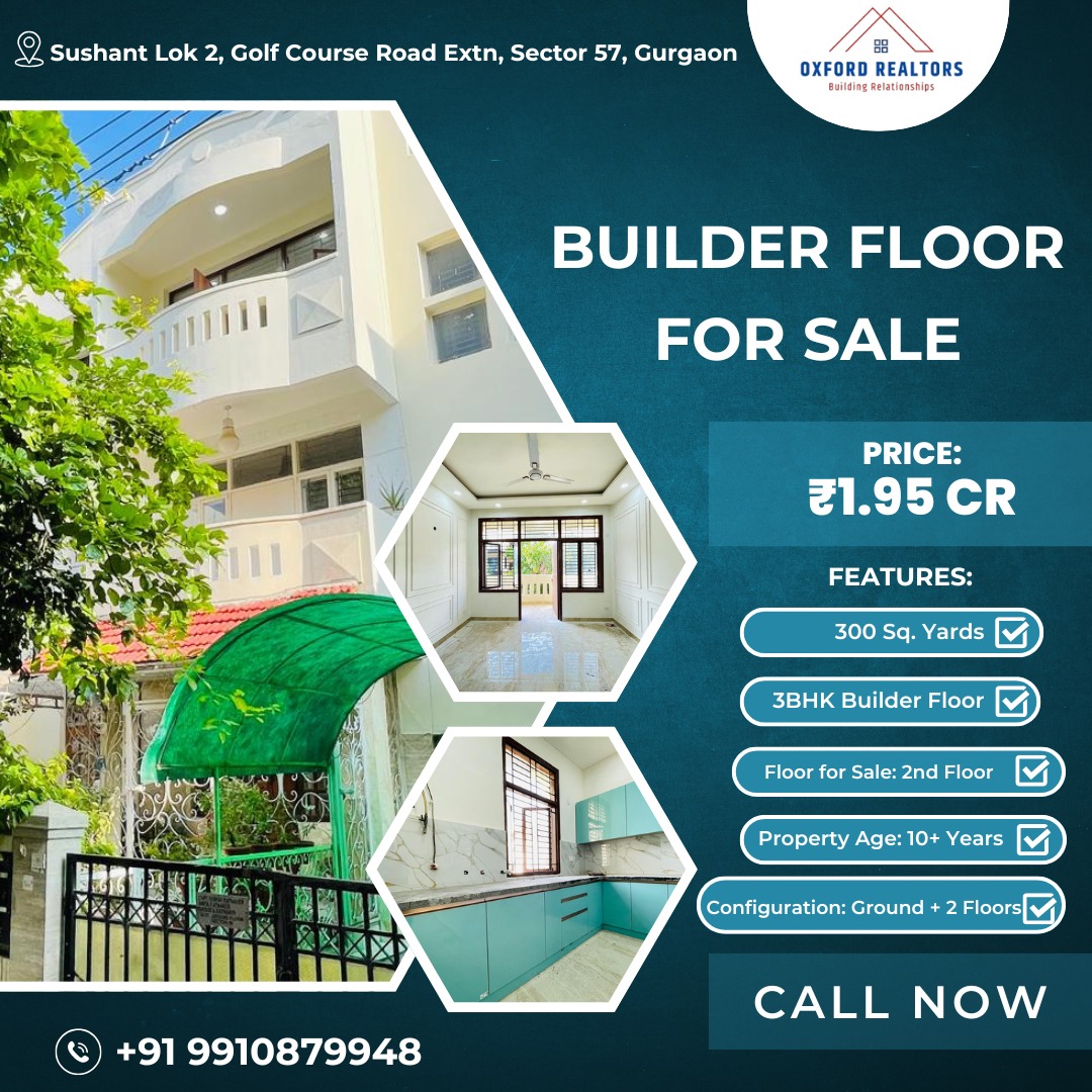 oxford_realtors's tweet image. 🏡 Builder Floor for sale in Sector 57, Gurgaon🏡

✨ 300 Sq. Yards
🔹 Floor for Sale: 2nd Floor
🔹 Property Age: 10+ Years
🔹 Configuration: Ground + 2 Floors
💰 Price: ₹1.95 Cr

📞 For details, call: 9910879948.

#OxfordRealtors #Gurgaon #BuilderFloor #3BHK #Home #House