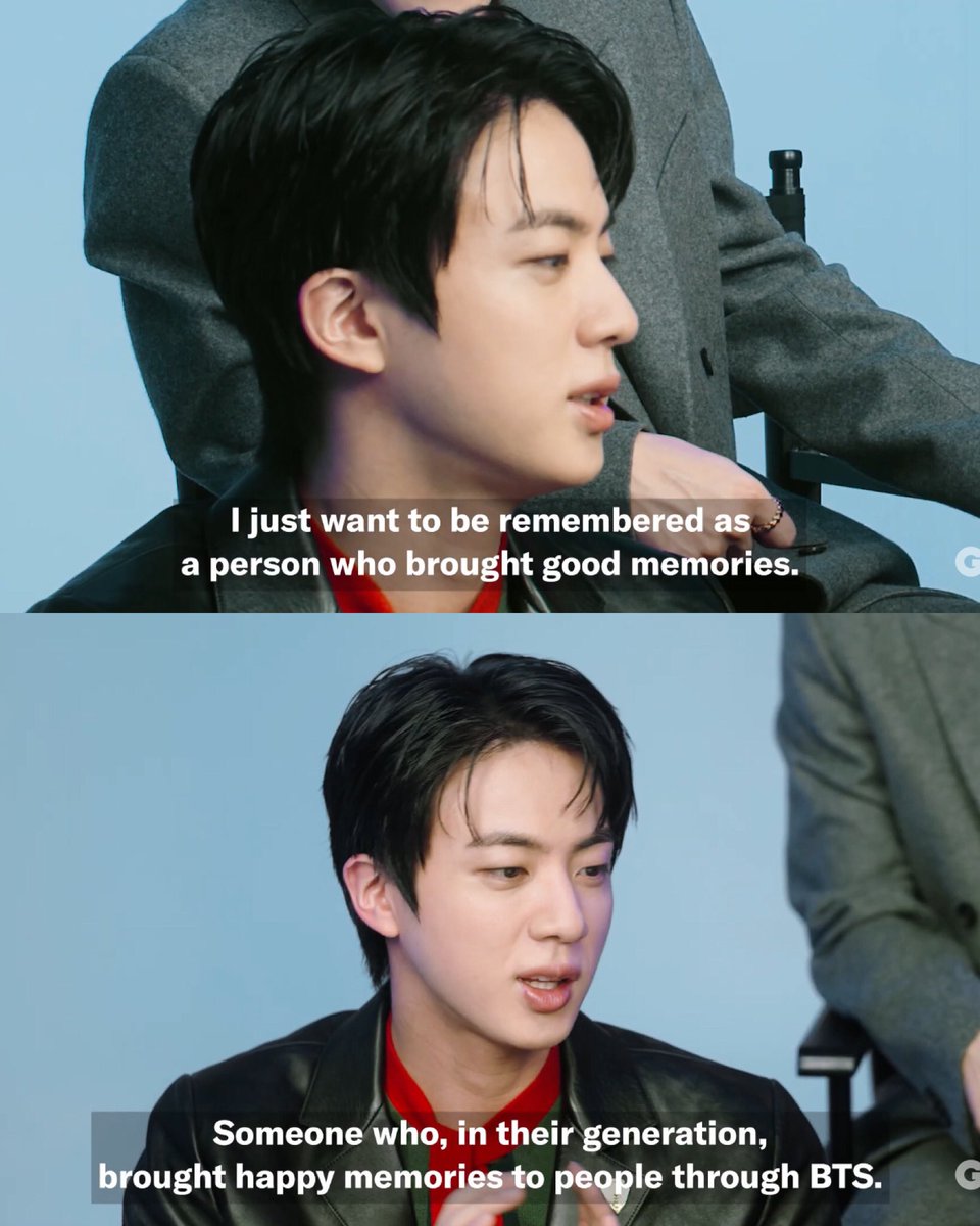 jnfication's tweet photo. “Solo quiero que me recuerden como alguien que trajo buenos recuerdos. Alguien que, en su generación, trajo recuerdos felices a la gente a través de BTS”
- Seokjin https://t.co/JwbHsYkefQ