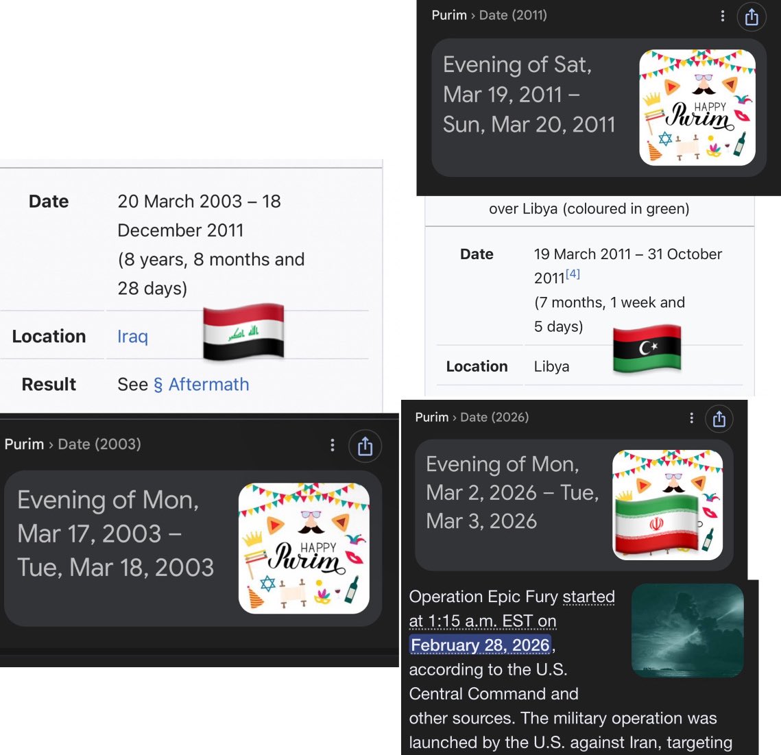 He’s right. Iraq, Libya, and Iran all were attacked during the same week as Purim. Make of that timing what you will.