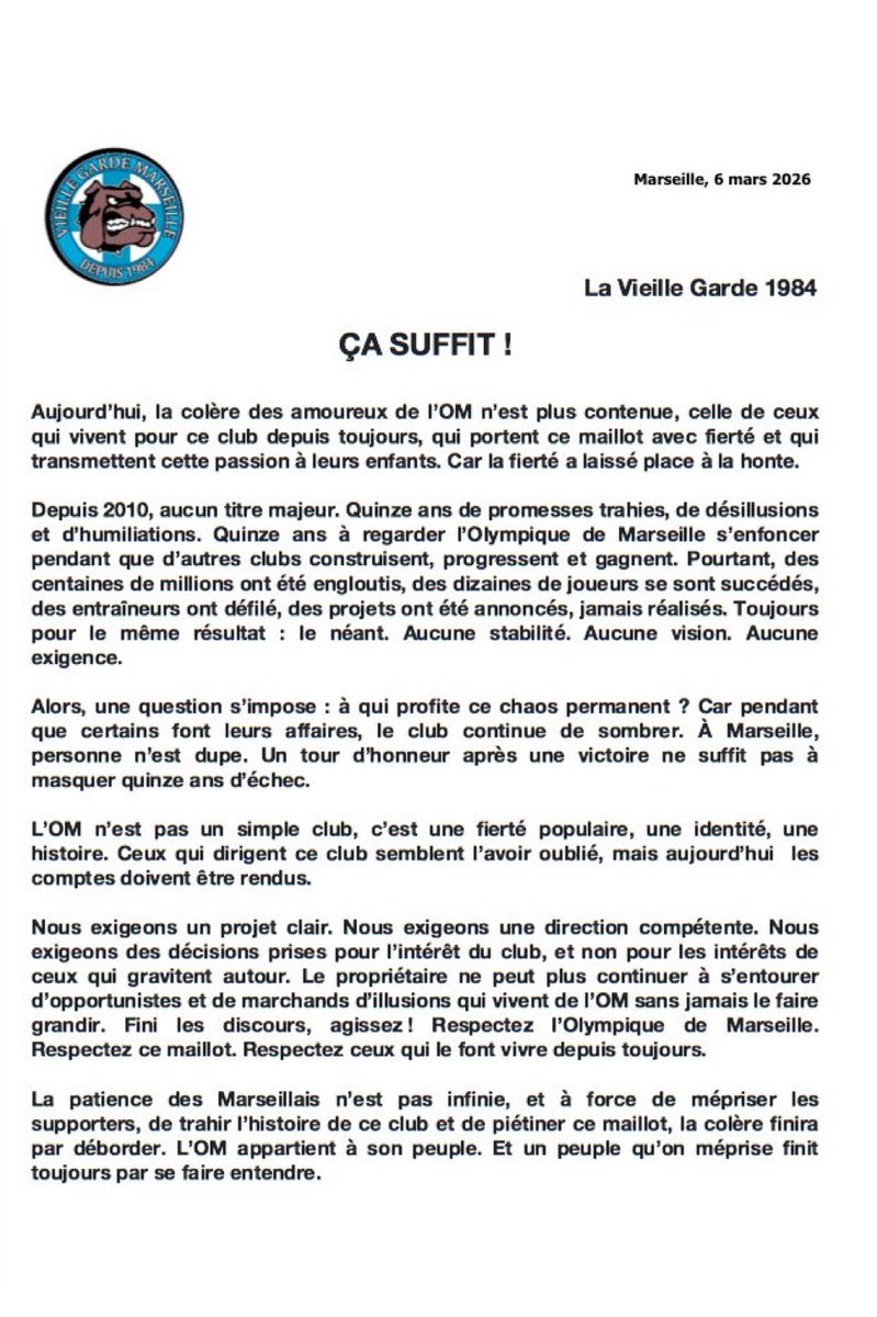 🚨Communiqué de <a href="/VGCU84/">VieilleGardeCU84</a> sur la situation du club !!!
