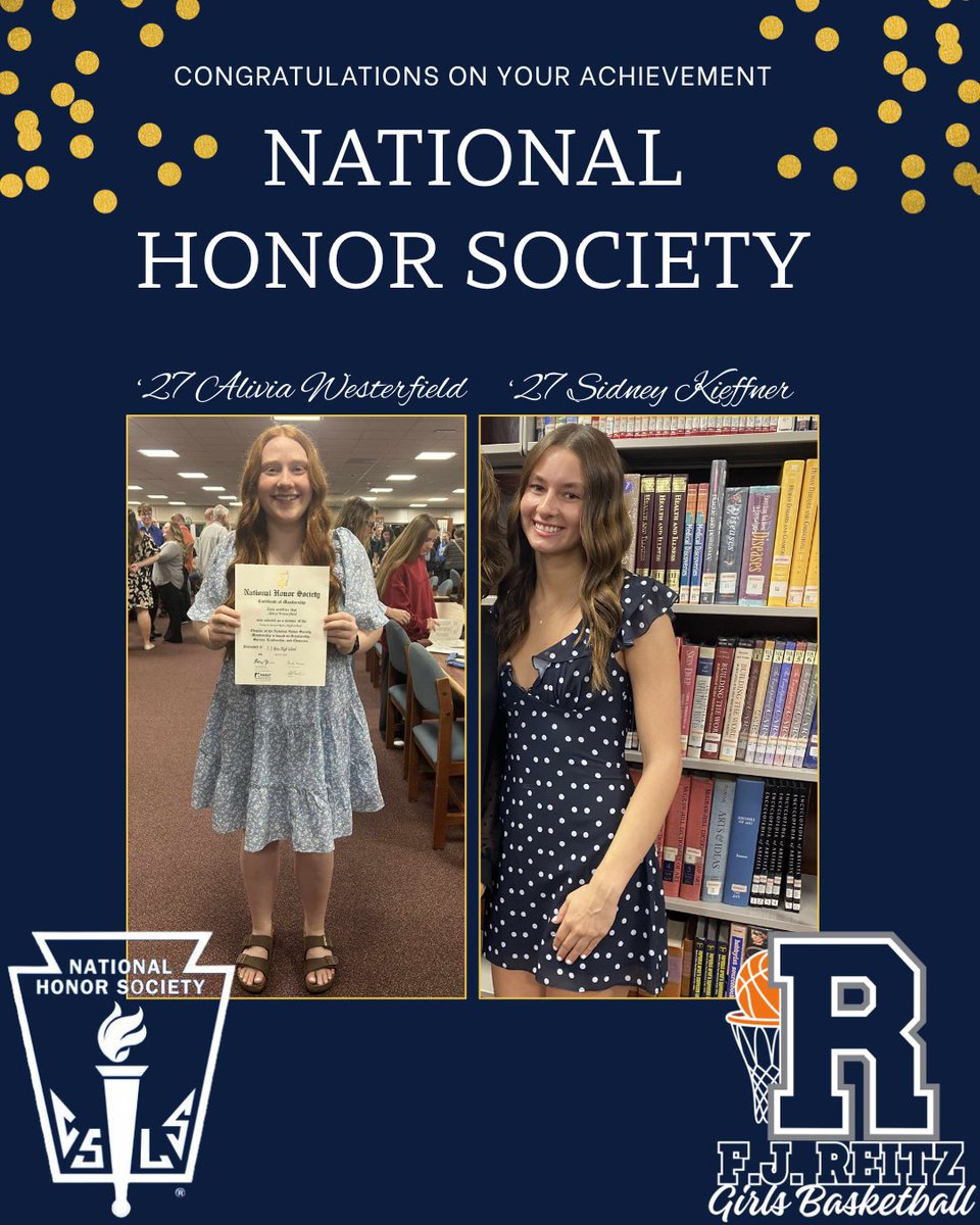 Reitzgirlsbball's tweet photo. Congratulations to R Juniors,Alivia Westerfield &amp; Sidney Kieffner for their induction into the National Honor Society!Not only do these ladies excel in the classroom &amp; on the basketball court, but they also demonstrate the leadership,service &amp; character that define this honor. https://t.co/HSMjO5arjl