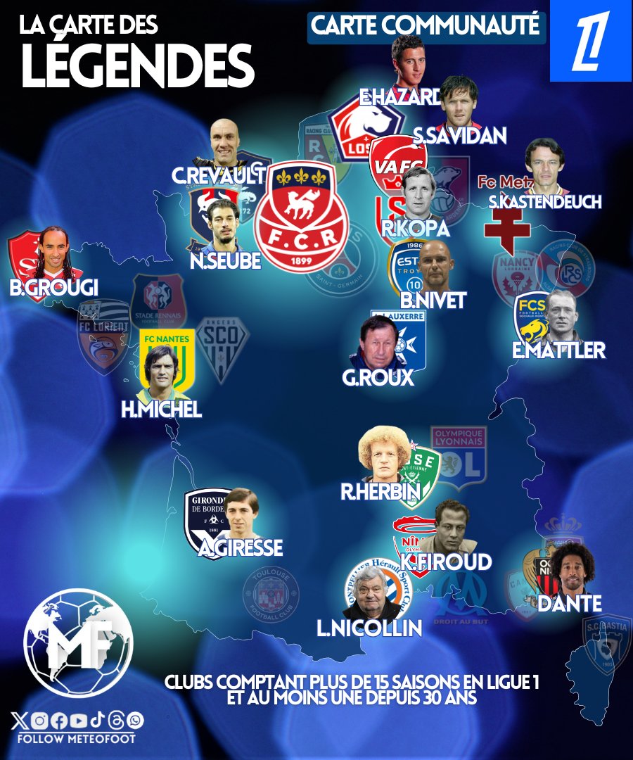 🔵 La Carte des LÉGENDES 🔵

On cartographie ensemble les LÉGENDES du football français !

💥 K.FIROUD est ÉLU pour NÎMES OLYMPIQUE !

Club 17/31:

✍️ Qui est LA LÉGENDE (Une seule) DU FC ROUEN pour vous?

➡️ Le nom le PLUS CITÉ sera NOMMÉ !

#Ligue1 #Ligue2 #OLRCL